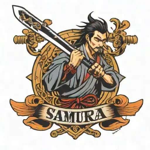 Samurai Sword And Karate Logo Surrounded
