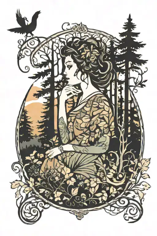 Forest Scene Woman Silhouette