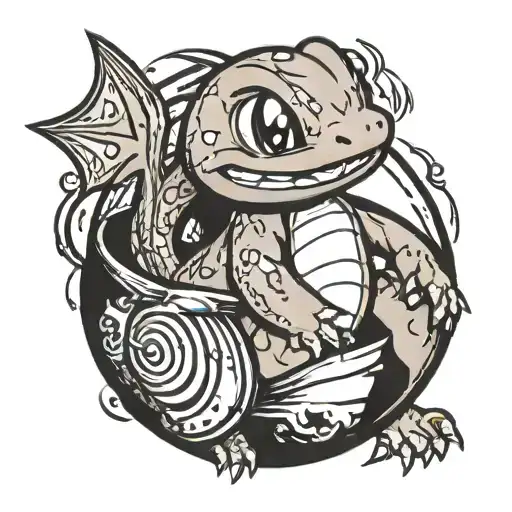 Pokemon Charmander Laying In Pokemon Ball With The Lid Open