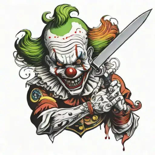 Realism Killer Clown Holding Knife Surrounded