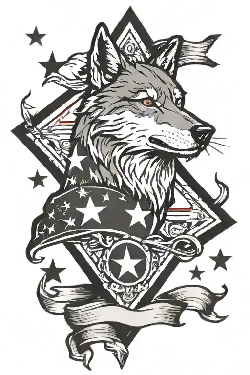 Flag With One Star A Cross And Shilouete Of A Wolf