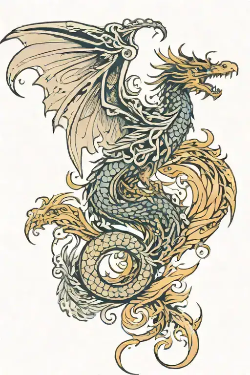 Dragon Flying With Phoenix Bird