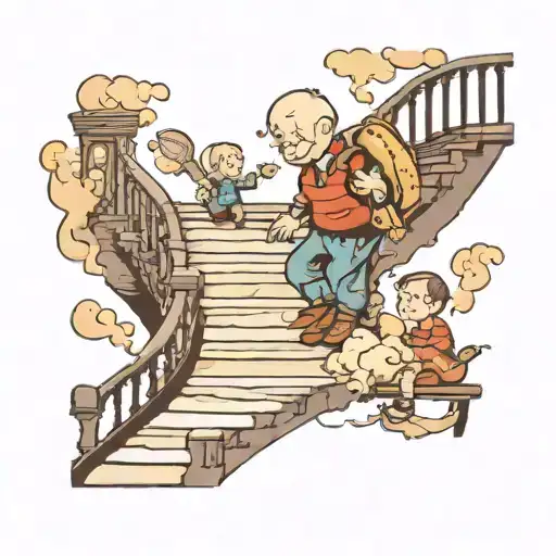 Stairs Going Up To Heaven With A Boy And His Grandfather