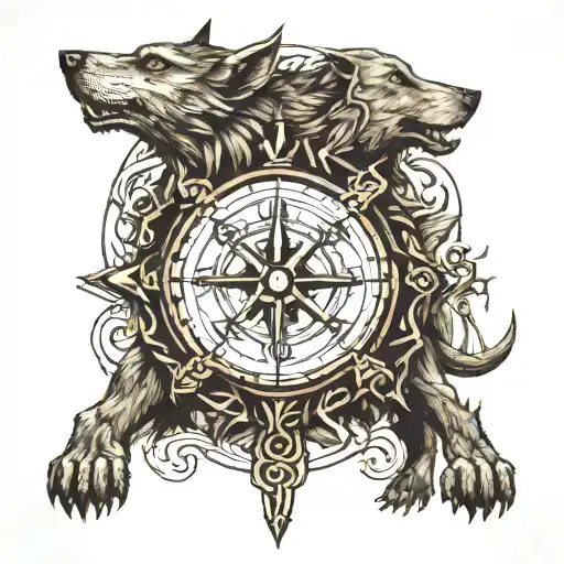 Viking Compass With Fenrir And Runes About Betrayal And Love