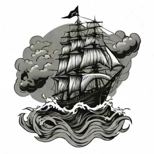 Ship With Black Sails Breaking Out Of Bottle