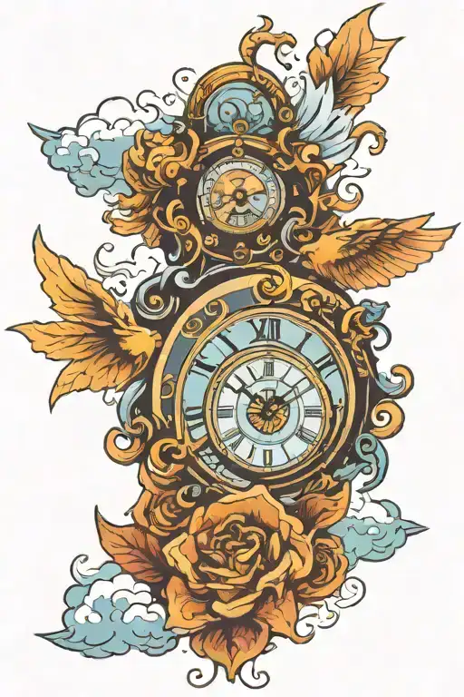 Sky With God On Top And A Clock And An Eye Surrounded