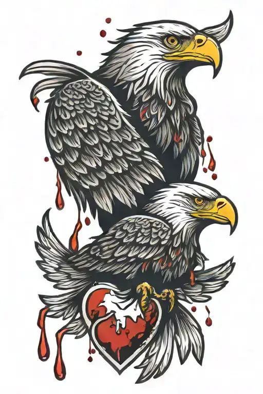 Stencil Of An Eagle Caring A Broken Heart With Blood Droplets