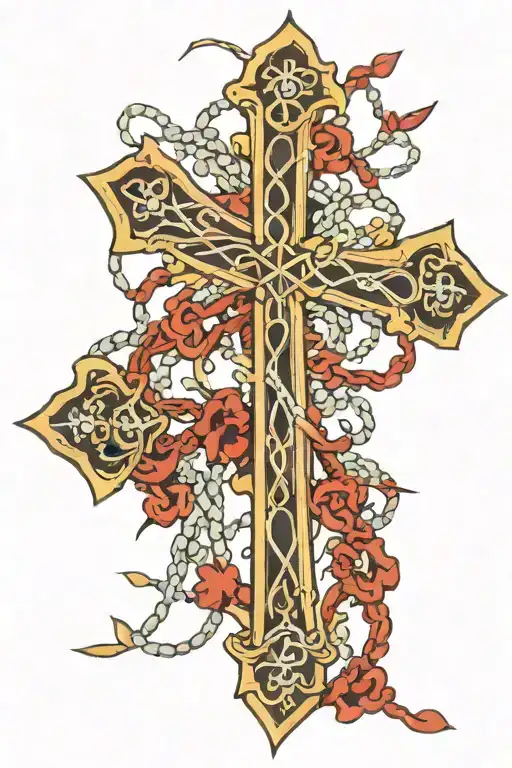 St Andrew Cross Surrounded By Rosary Beads Intertwined