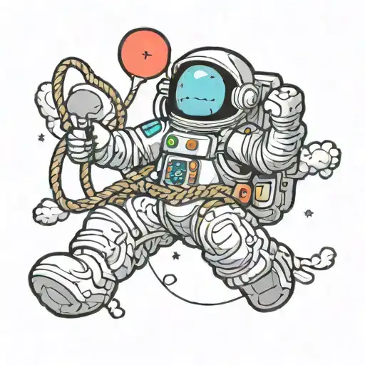 Kaws Astronaut Floating In Space Tied With Rope