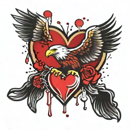 Stencil Of An Eagle Caring A Broken Heart With Blood Droplets