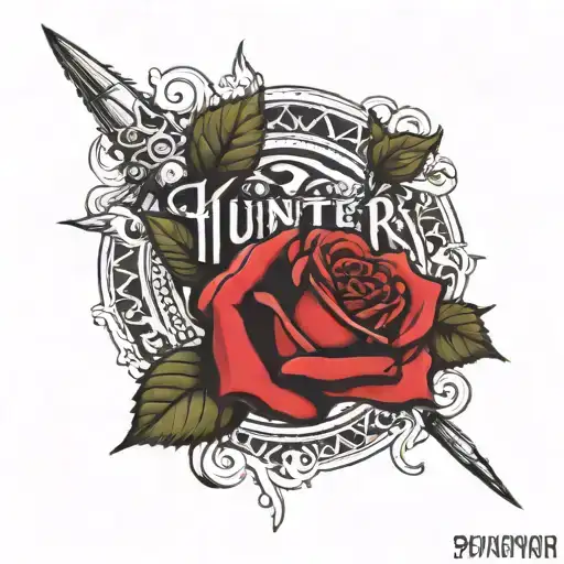 Hunter Name Inside A Rose