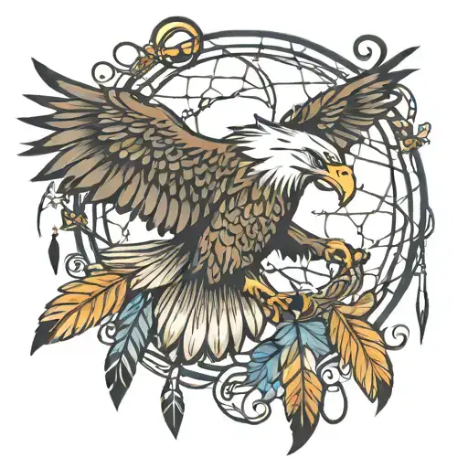 Moon Crecent Dream Catcher With An Eagle Perched