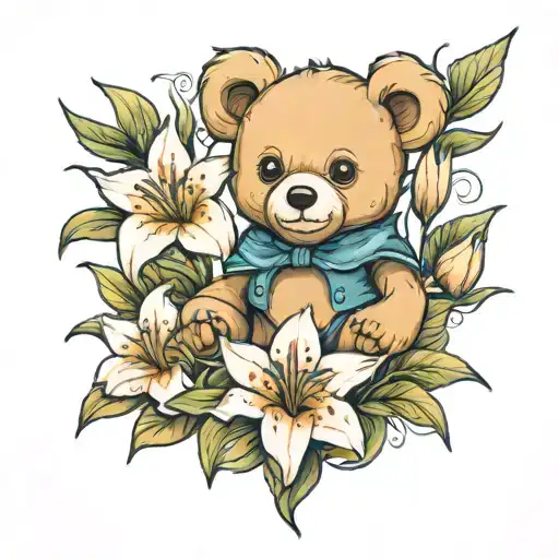 Teddy Bear With Lilies Coming