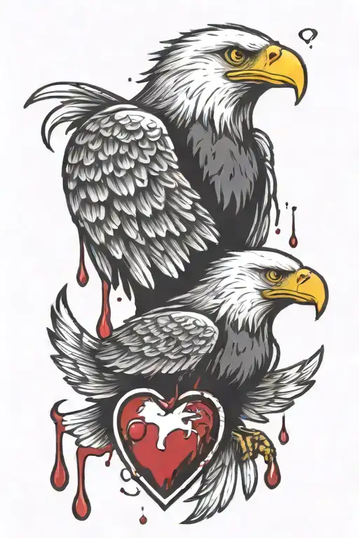 Stencil Of An Eagle Caring A Broken Heart With Blood Droplets