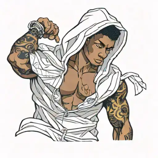 Muscular Black Boy In Oversized Hoodie