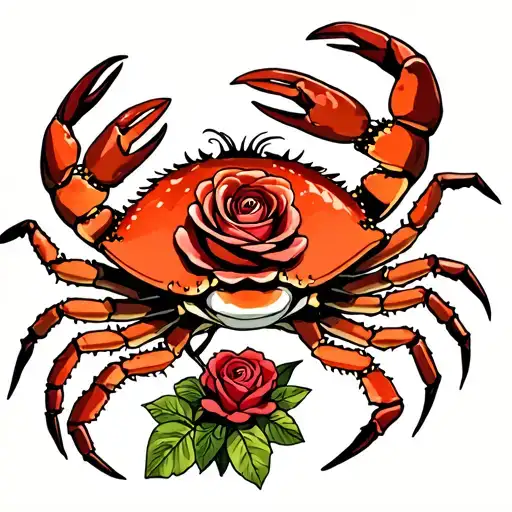 A Crab Holding A Rose And A Honeysuckle In Its Claw