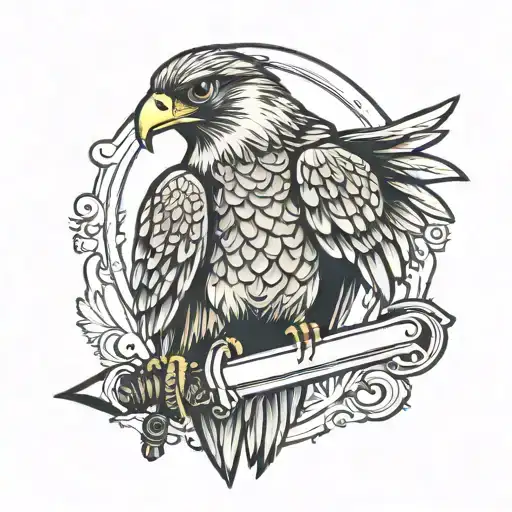 Falcon With Sword In Its Mouth