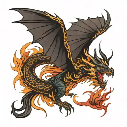 Dragon Flying With Phoenix Bird