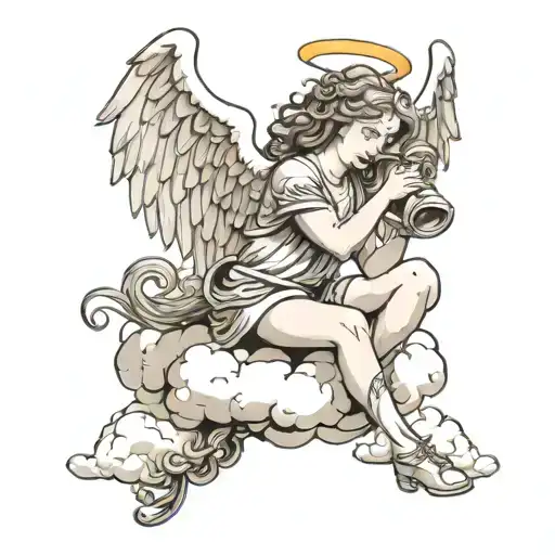 Angel Sitting On Cloud With Horn Tail