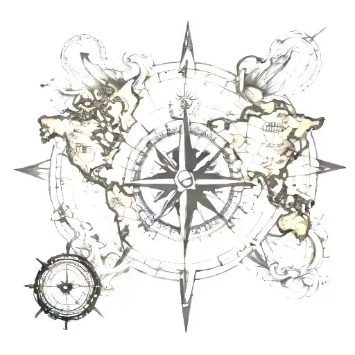 Compass And World Map Outline