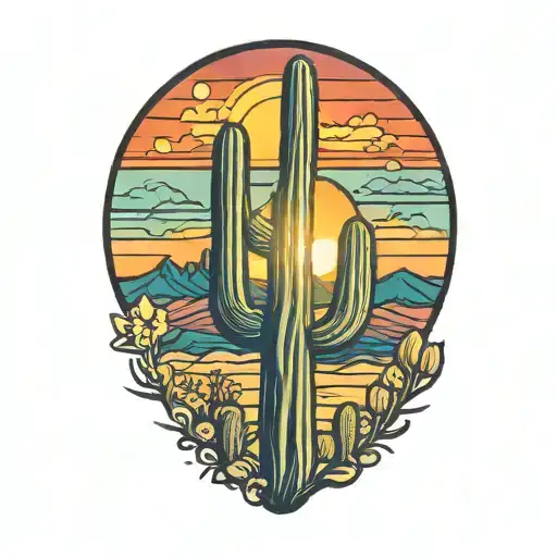 Saguaro Cactus With A Sunset