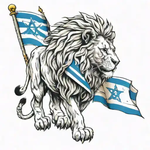 A Lion With The Flag Of Israel