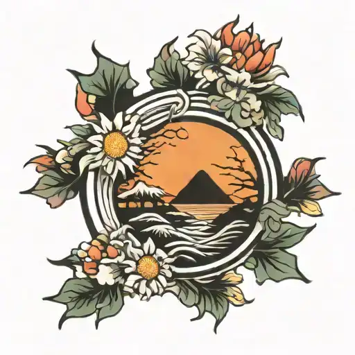 22 In A Circle Within A Japanese Sun Setting