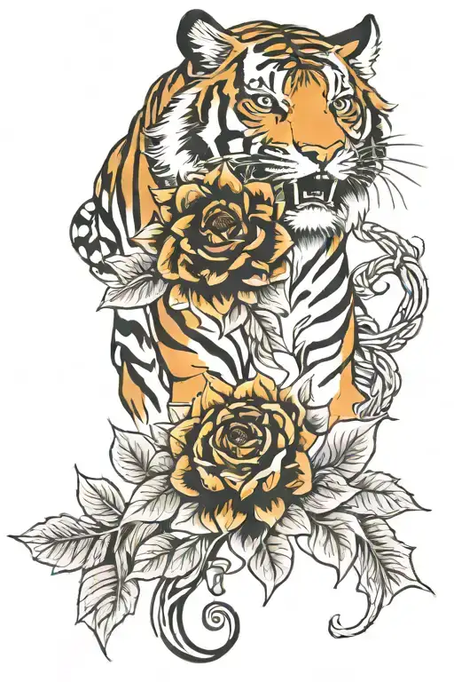 Tiger Rose Sunflower Intertwined