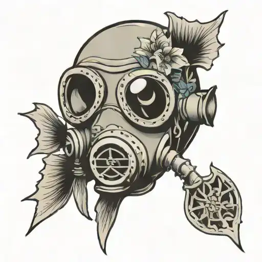 Fish With Bones Showing And Wearing A Gas Mask