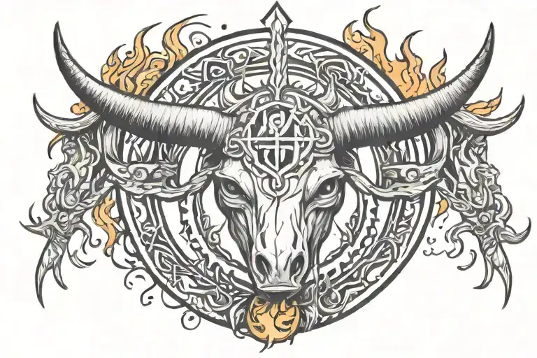 Horns Holding Up Halo With Fire Beneath