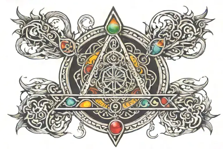 Trishul With 7 Chakras Represented Along A Line