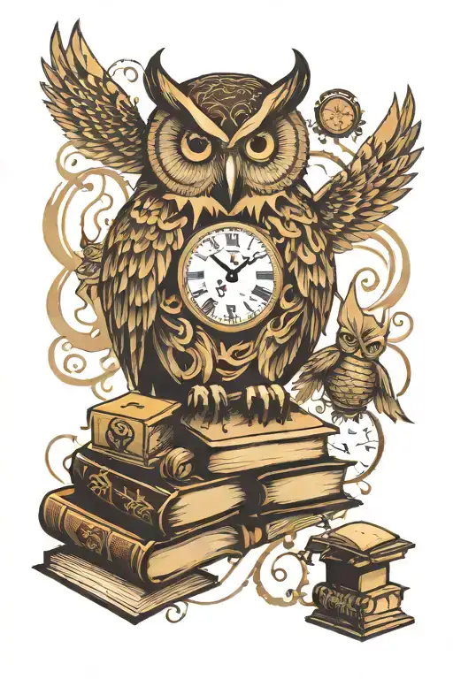 Owl Surrounded Books And Clocks