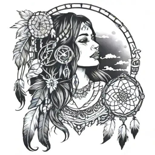 A Cute Indian Girl And A Dream Catcher Entangled