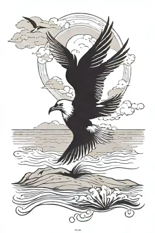 Minimalistic Beach With Seagulls Flying Away