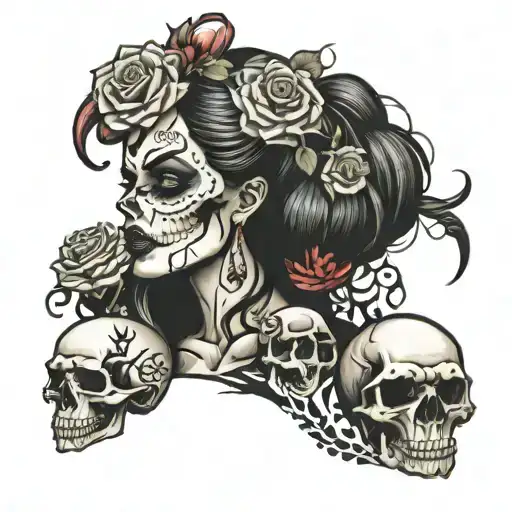 Scary Girl And Skulls