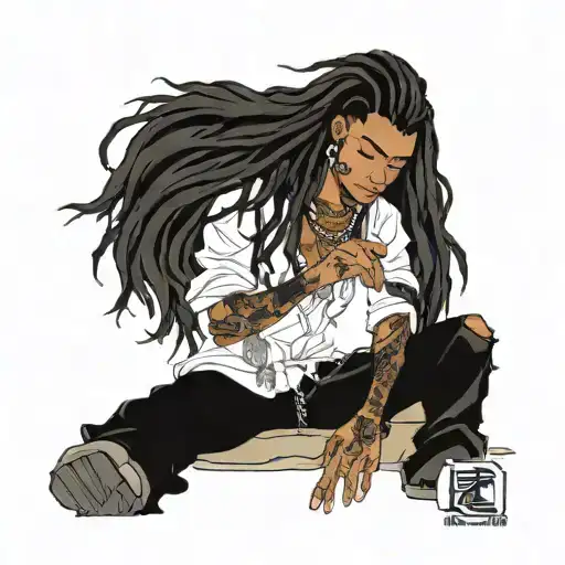 Black Boy With Insanely Long Hair In Ripped Jeans And Blouse