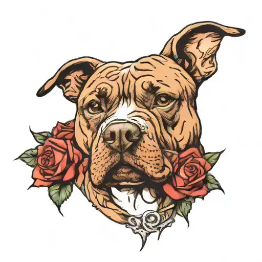 Roses And Pitbull Dog