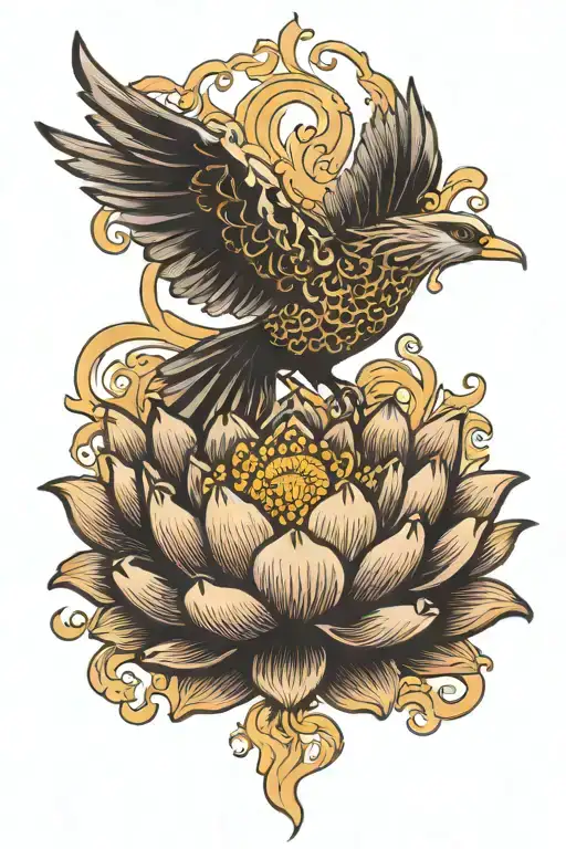 Lotus Flower With Phoenix With A