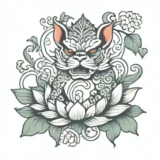 Fu Dog Lotus Flower