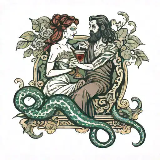 Ariadne And Dionysus With Snake Covering Wine Bottle