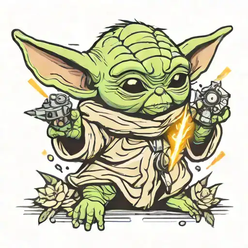 Baby Yoda With Lighting Bolt Striking