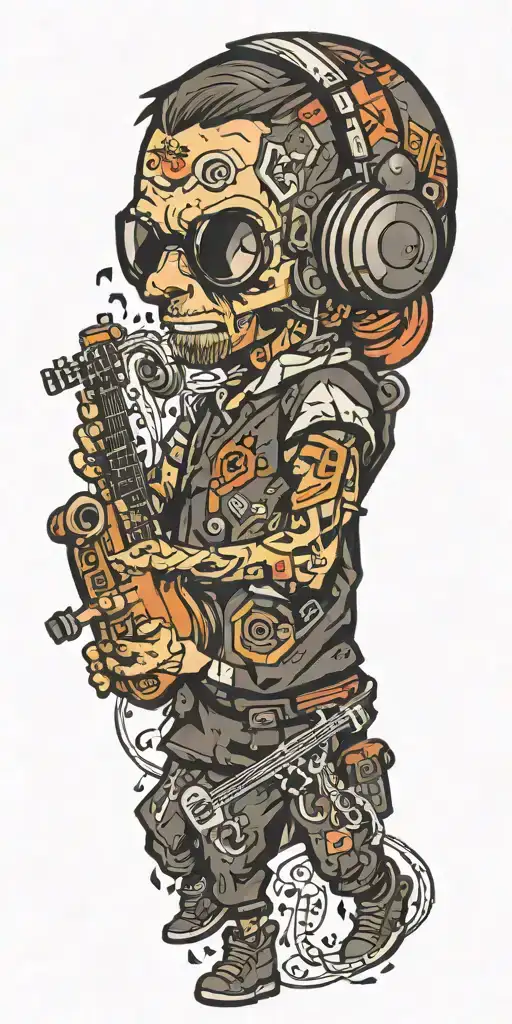 A Pixelated Video Game Character Surrounded By Music Notes