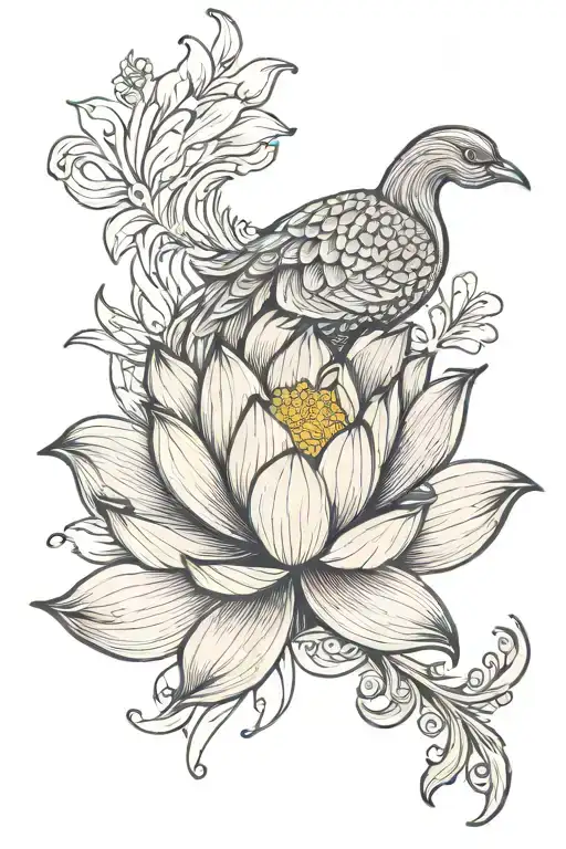 Lotus Flower With Phoenix With A Minimalist