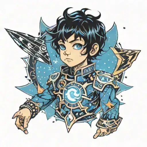 Boy With Black Hair And Blue Eyes And Glittery Galaxy Suit