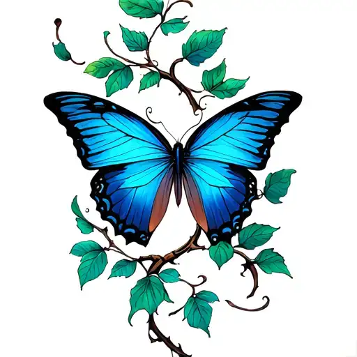 Blue Butterfly On A Vine Wrapping