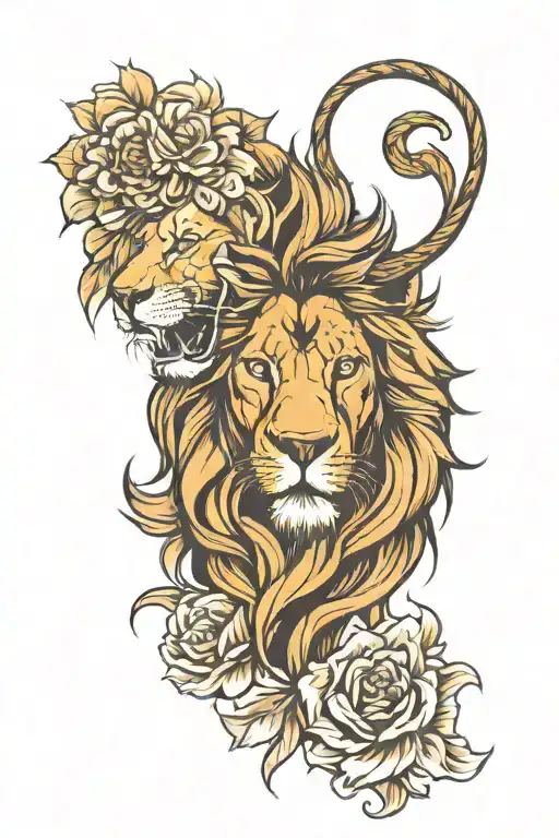 Lion With Flower Mane Showcasing Strength
