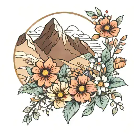 Field Of Flowers With A Mountain Range