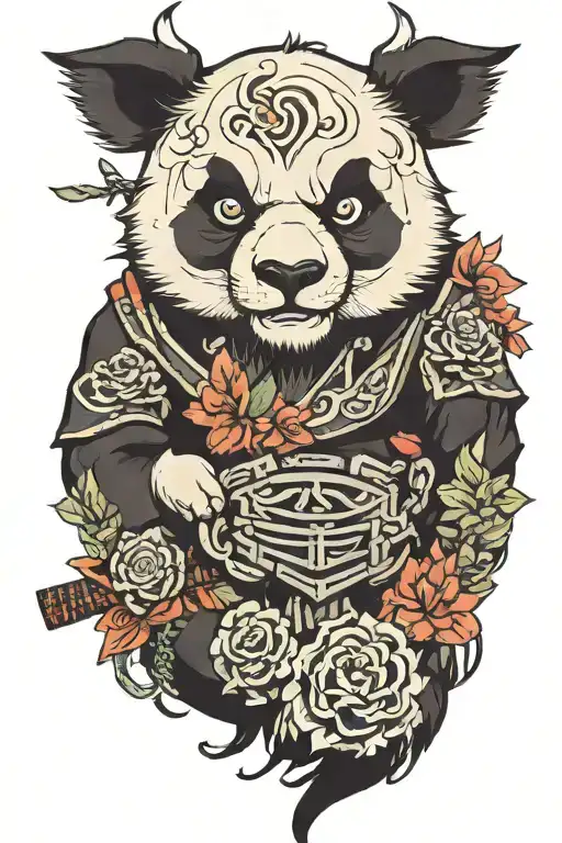 Japanese Aesthetic Panda Wearing Oni Mask