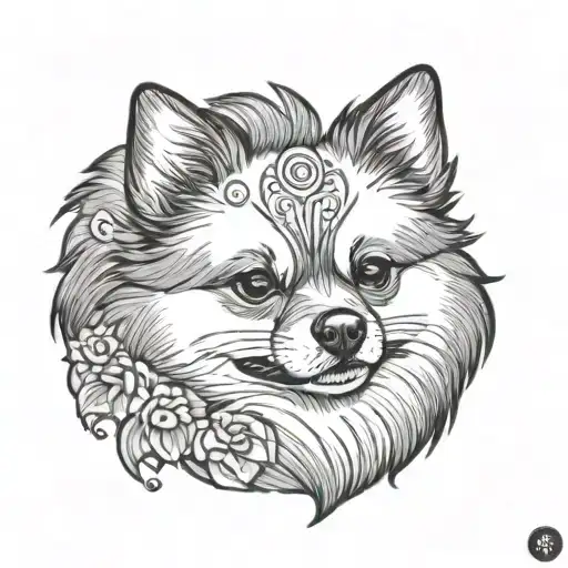 Pomerarian Dog Sleeping On Four Legs And Looking Straight In The Eyes With Smile