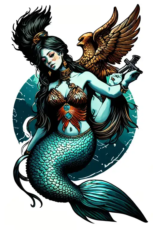 Provocative Mermaid Holding A Rusted Navy Command Master Chief Emblem